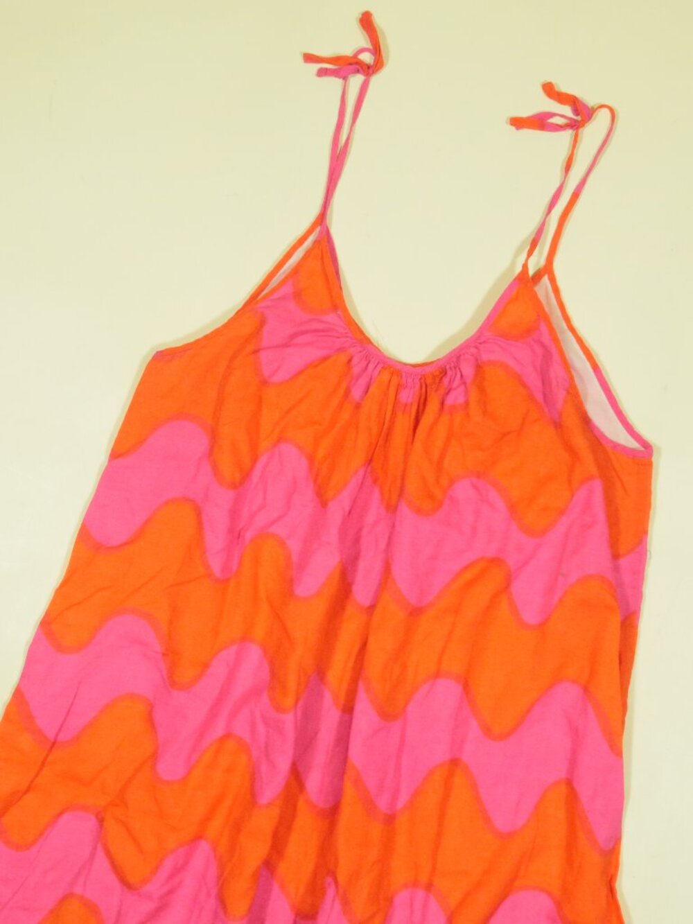 Vintage Marimekko Sun Dress Womens S Orange Pink Abstract Wavy Lined